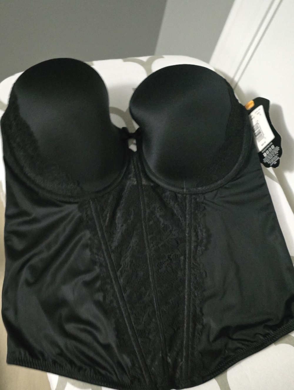 Maidenform Black Strapless Lace-Front Longline Bustier